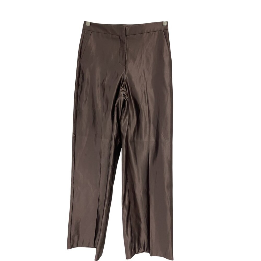 Zara Satin Wide-Leg Trousers in Chocolate Brown - Picture 2 of 16
